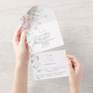 Klassiek Modern Ivoor en Blush Bloemstuk All In One Uitnodiging