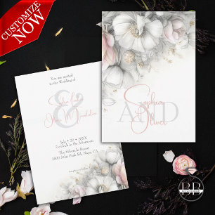 Klassiek Modern Ivoorkleurig en Blush Bloemmotief Kaart