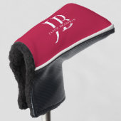 Klassiek modern monogram en naam rood golfheadcover (3/4 voorkant)