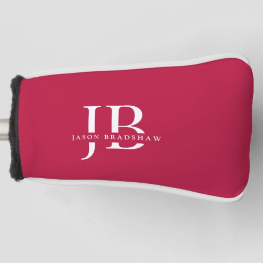 Klassiek modern monogram en naam rood golfheadcover (Voorkant)