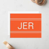 Klassiek Modern Monogrammed Name Initialen Oranje Notitiekaartje (Voorkant / Achterkant in situ)