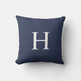 Klassiek modern navyblauw monogram buitenkussen