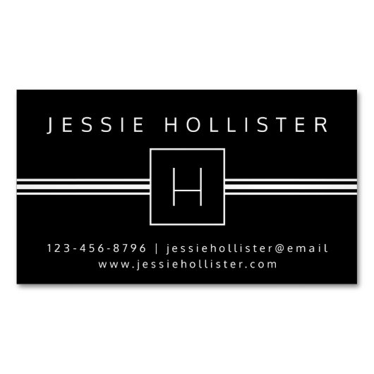 Klassiek Modern Professioneel Monogram Zwart-wit Magnetisch Visitekaartje (Voorkant)