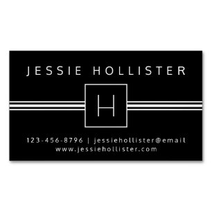 Klassiek Modern Professionele Monogram Zwart & Wit Magnetisch Visitekaartje