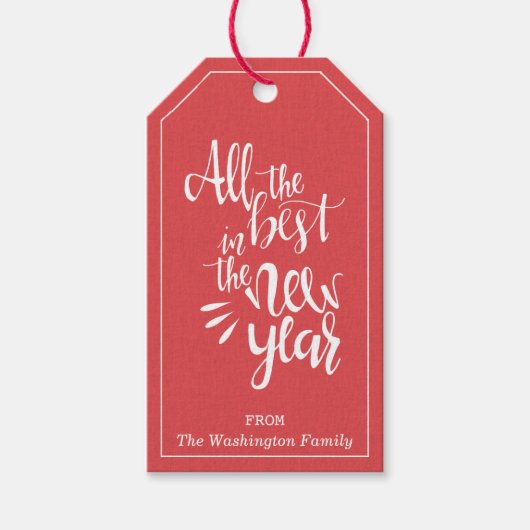 Klassiek Modern Rood Beste Nieuwjaar Kerstvakantie Cadeaulabel (Voorkant)