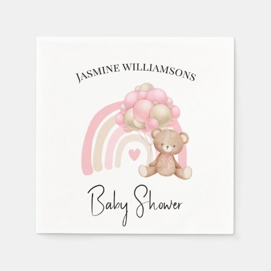 Klassiek modern roze teddybeer baby shower servet (Voorkant)