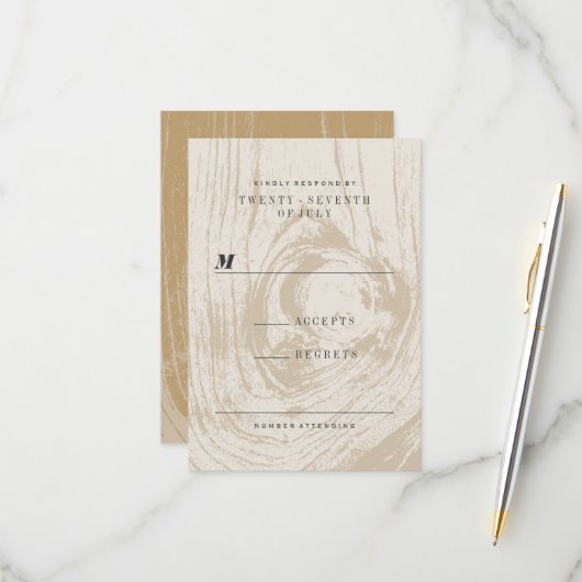 Klassiek modern Rustic Wood Grain Fall Wedding RSVP Kaartje (Voorkant / Achterkant in situ)