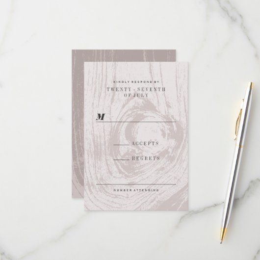 Klassiek modern Rustic Wood Grain herfst Weddensch RSVP Kaartje (Voorkant / Achterkant in situ)