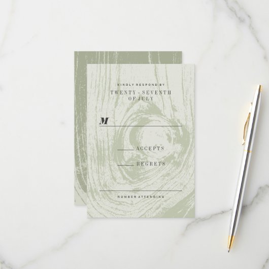 Klassiek modern Rustic Wood Grain Spring Wedding RSVP Kaartje (Voorkant / Achterkant in situ)
