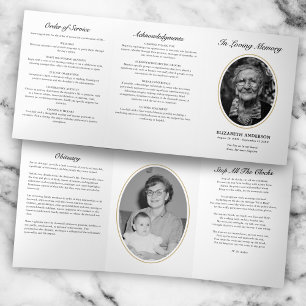 Klassiek Modern Schrift 2-Foto Rouwkaart Drieluik Programma