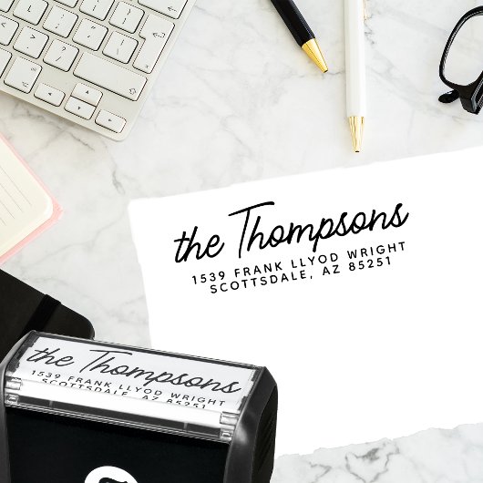 Klassiek modern script bruiloft retour adres zelfinktende stempel