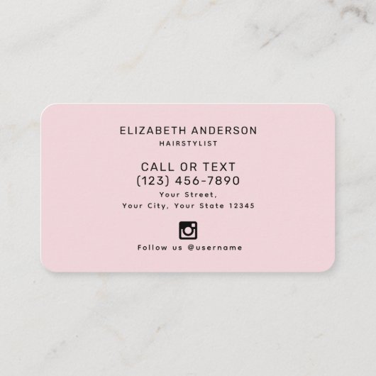 Klassiek Modern Script Haarstylist Blush Pink Visitekaartje (Achterkant)