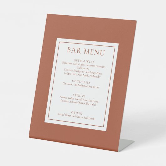 Klassiek Modern Terracotta Bar Menu Reclamebord Met Voetstuk (Voorkant)