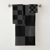 Klassiek Modern Zwart & Rokerig Zwart Checkerboard Bad Handdoek (Insitu)