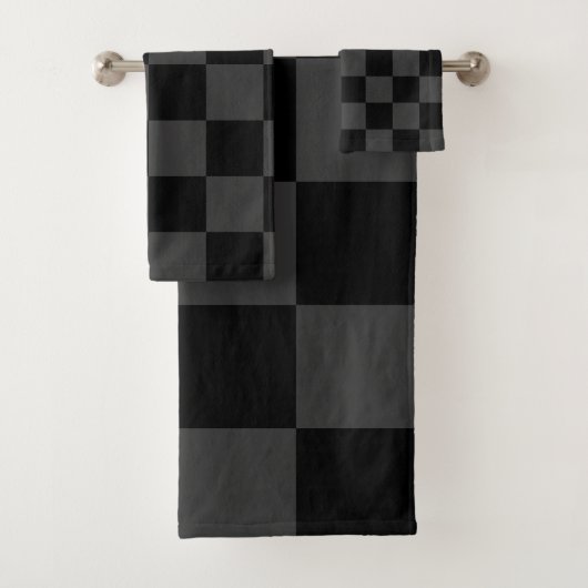 Klassiek Modern Zwart & Rokerig Zwart Checkerboard Bad Handdoek (Insitu)
