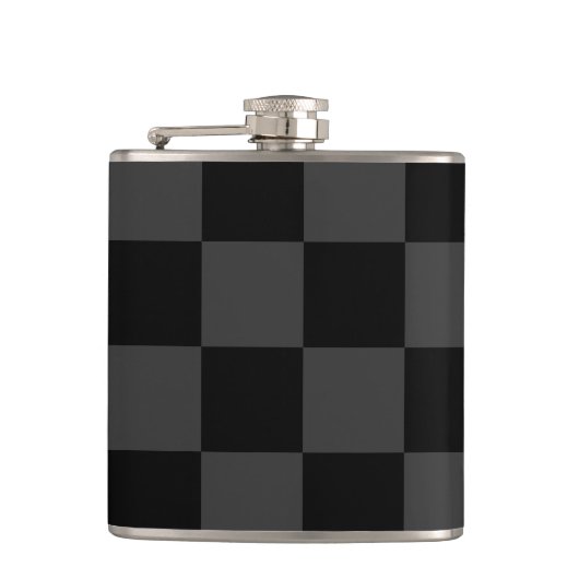 Klassiek Modern Zwart & Rokerig Zwart Checkerboard Heupfles (Voorkant)