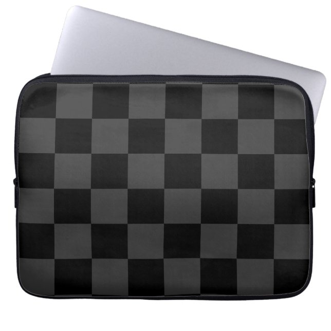 Klassiek Modern Zwart & Rokerig Zwart Checkerboard Laptop Sleeve (Voorkant)
