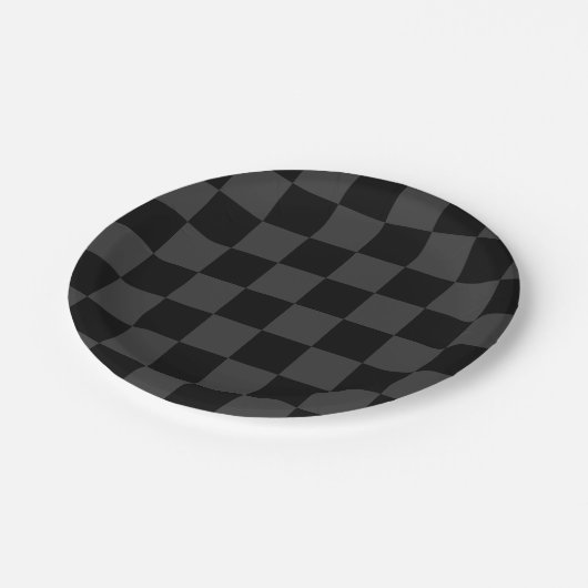 Klassiek Modern Zwart & Rokerig Zwart Checkerboard Papieren Bordje (Gekanteld)