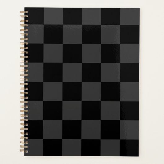 Klassiek Modern Zwart & Rokerig Zwart Checkerboard Planner (Voorkant)