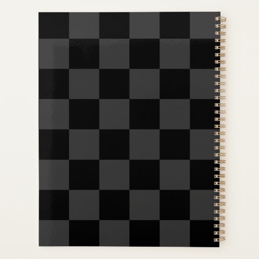 Klassiek Modern Zwart & Rokerig Zwart Checkerboard Planner (Achterkant)