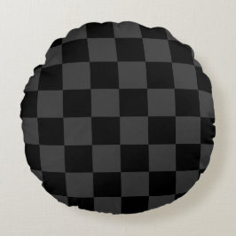 Klassiek Modern Zwart & Rokerig Zwart Checkerboard Rond Kussen