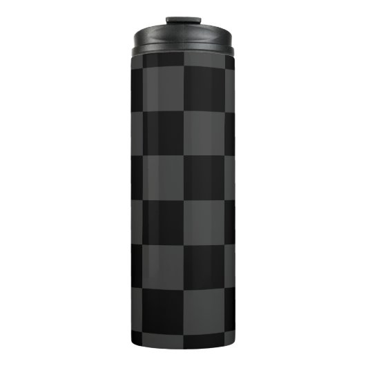 Klassiek Modern Zwart & Rokerig Zwart Checkerboard Thermosbeker (Voorkant)