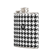 Klassiek modern zwart-wit houndstooth-monogram heupfles (Links)