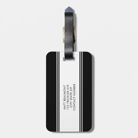 Klassiek modern zwart-wit monogram Bagagelabel (Achterkant verticaal)