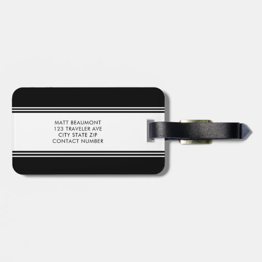 Klassiek modern zwart-wit monogram Bagagelabel (Achterkant horizontaal)