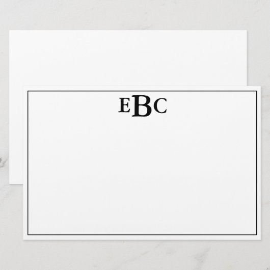 Klassiek modern zwart-wit monogram Briefpapier (Voorkant / Achterkant)