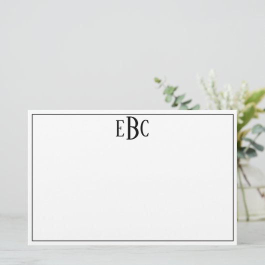 Klassiek modern zwart-wit monogram Briefpapier (Staand voorkant)