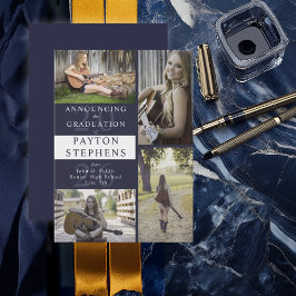 Klassiek moderne donkerblauwe foto afstudeerfoto aankondiging