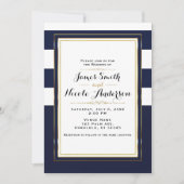 Klassiek Moderne Elegante Blauwe & Gouden Bruiloft Kaart (Voorkant)