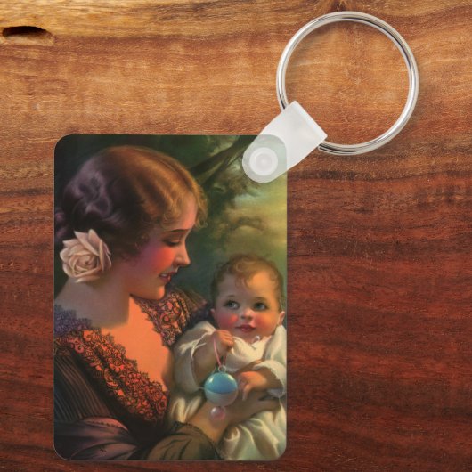 Klassiek Moederdag Portret, Moeder en Baby Sleutelhanger (Achterkant)