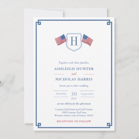 Klassiek Monogram 4 juli bruiloft Kaart (Voorkant)