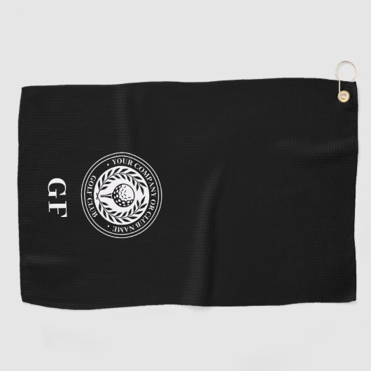 Klassiek monogram Aangepaste naam zwart Golfhanddoek (Horizontaal)