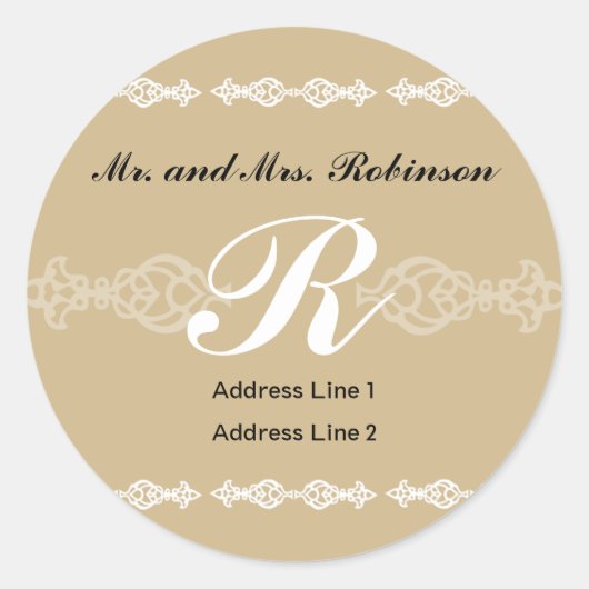 Klassiek Monogram Adreslabel 2 Ronde Sticker (Voorkant)