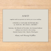 Klassiek Monogram Beige Formele Elegante Bruiloft Acryl Uitnodigingen (Voorkant)