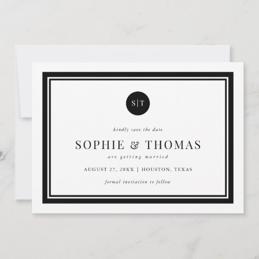 Klassiek monogram bewerkbare kleur opslaan Datum Kaart (Voorkant)