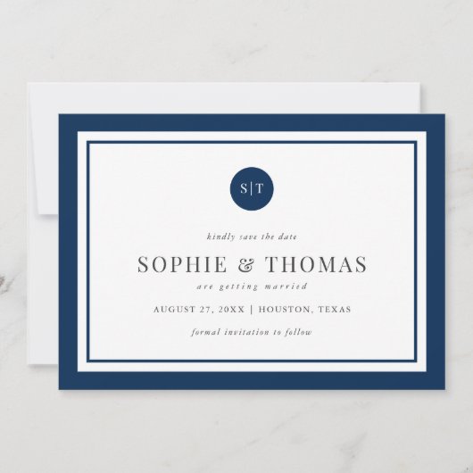 Klassiek monogram bewerkbare kleur opslaan Datum Kaart (Voorkant)