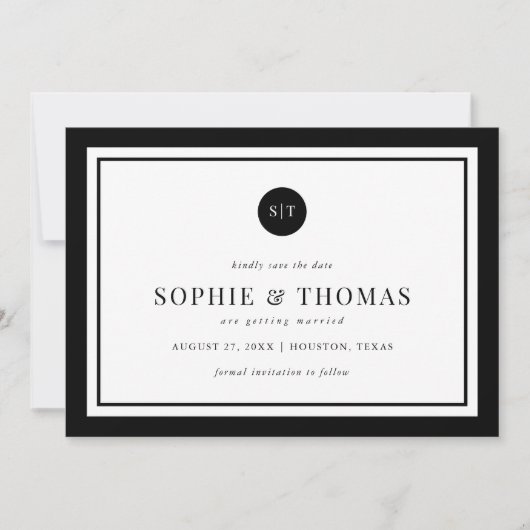 Klassiek monogram bewerkbare kleur opslaan Datum Kaart (Voorkant)