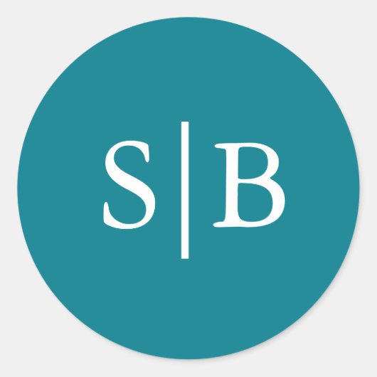 Klassiek Monogram Blauwgroen Huwelijksenvelop Afdi Ronde Sticker (Voorkant)