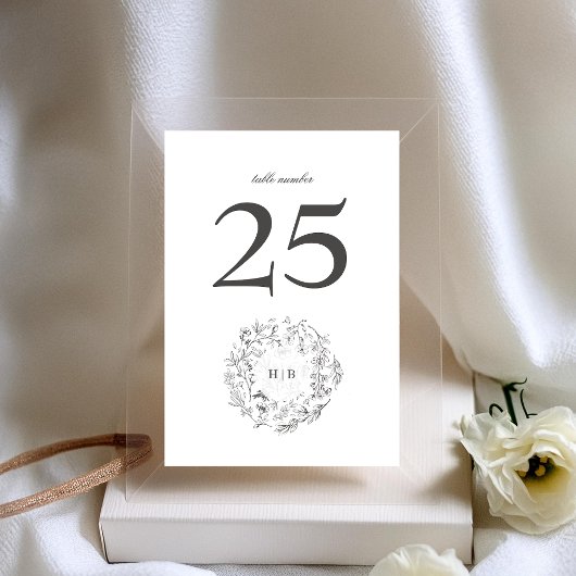 Klassiek Monogram Bloemen Krans Bruiloft Kaart