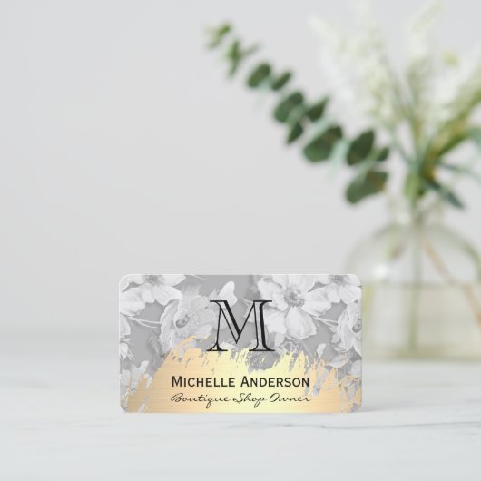 Klassiek monogram blokpatroon met Faux Gold Borhed Visitekaartje (Staand voorkant)