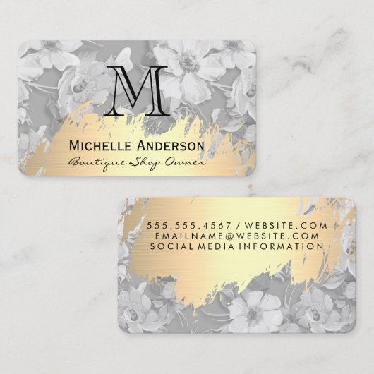 Klassiek monogram blokpatroon met Faux Gold Borhed Visitekaartje (Voorkant / Achterkant)