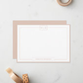 Klassiek Monogram Boho Beige Border Stationery Notitiekaartje (Voorkant / Achterkant in situ)