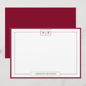 Klassiek Monogram Bourgogne Border Stationery Notitiekaartje (Voorkant / Achterkant)