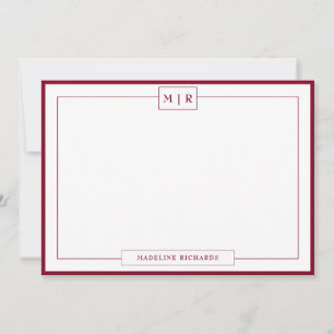 Klassiek Monogram Bourgogne Border Stationery Notitiekaartje