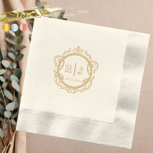 Klassiek  Monogram Bruiloftsgoud Folie Servetten