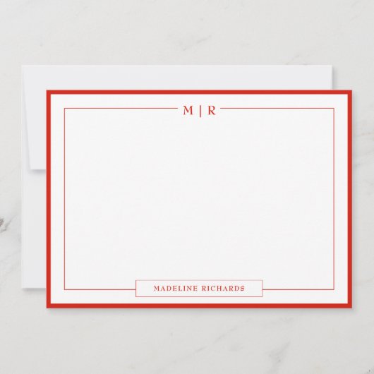 Klassiek Monogram Candy Rode Rand Briefpapier Notitiekaartje (Voorkant)